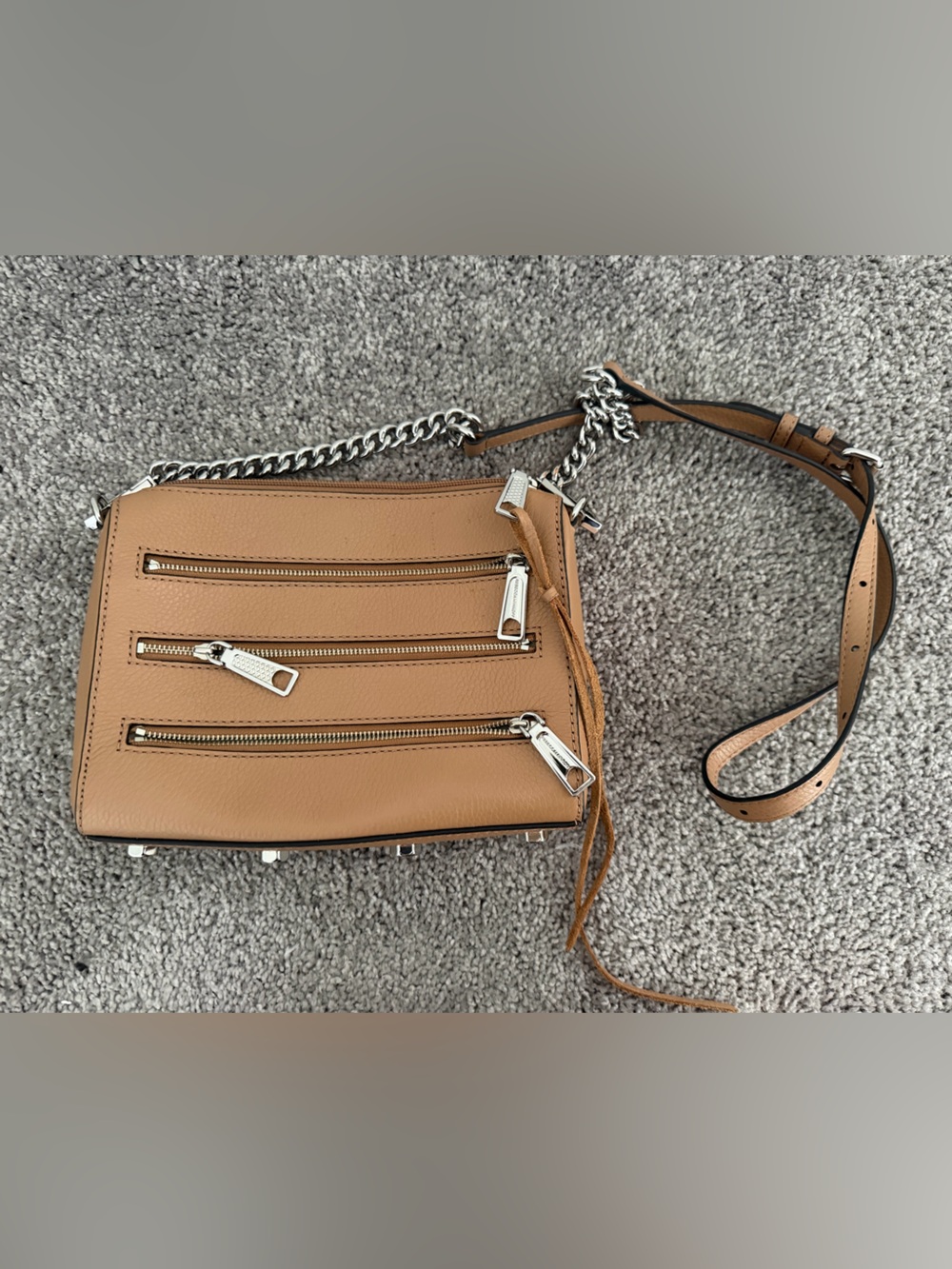 Rebecca Minkoff Camel Leather Crossbody with Silver Chain